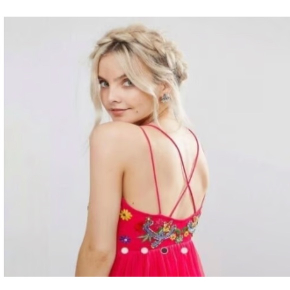 Beaded Tulle Mini Dress - Picture 3 of 12